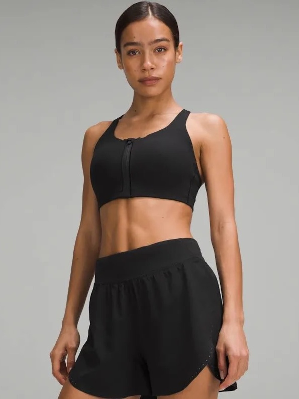Lululemon Enlite Bra Black Zip Front High Support Size 8 Criss-Cross Back